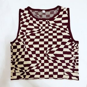 Knit checkerboard checked crop top
